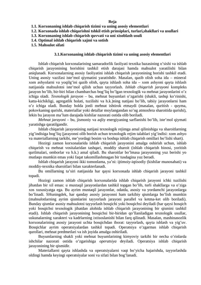 Ishlab chiqarish tizimi va uning asosiy elementlari 1