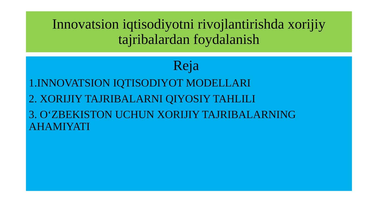INNOVATSION IQTISODIYOT MODELLARI 1
