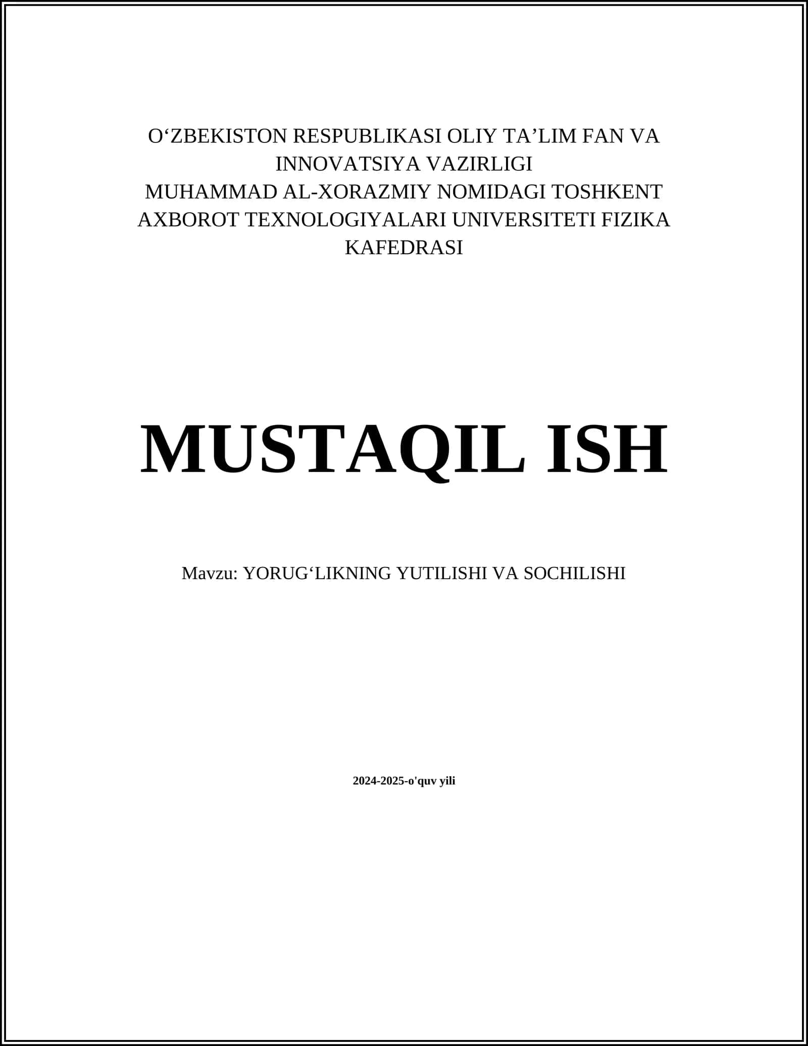 YORUGʻLIKNING YUTILISHI VA SOCHILISHI 1