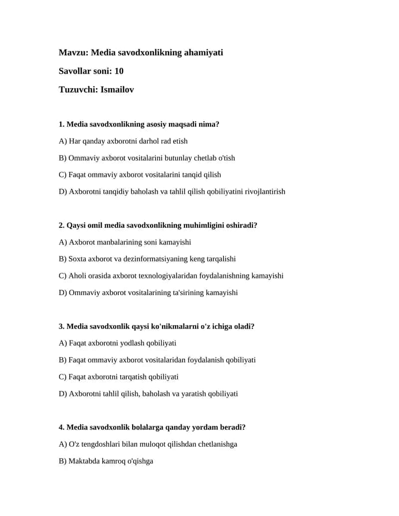 Media savodxonlikning ahamiyati 1