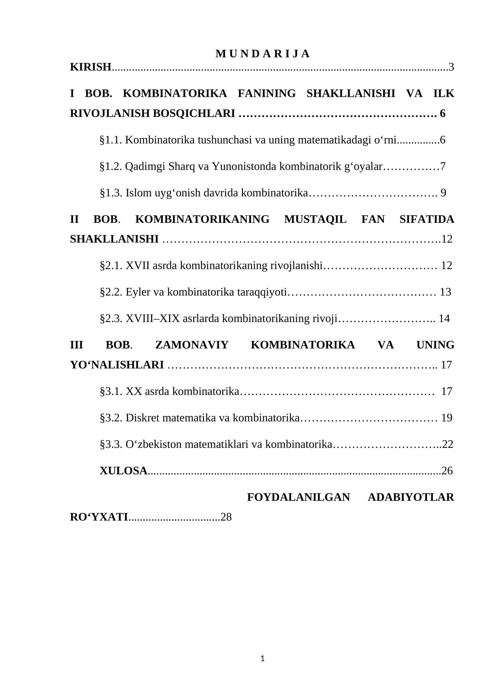 KOMBINATORIKA FANI NRIVOJLANISH TARIXI 1