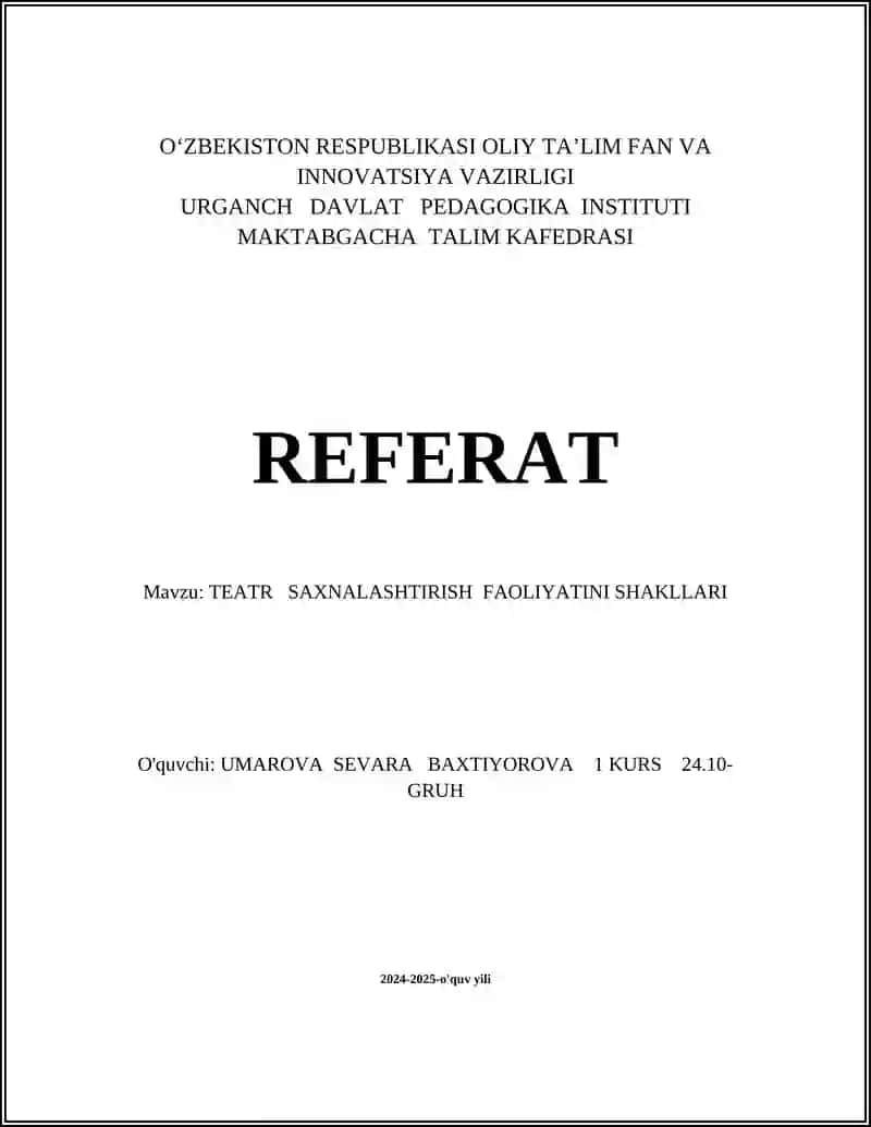 TEATR SAXNALASHTIRISH FAOLIYATINI SHAKLLARI