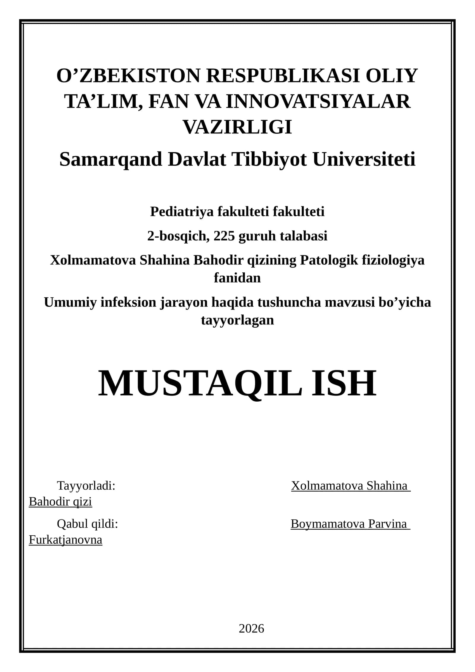 Umumiy infeksion jarayon haqida tushuncha mavzusi 1