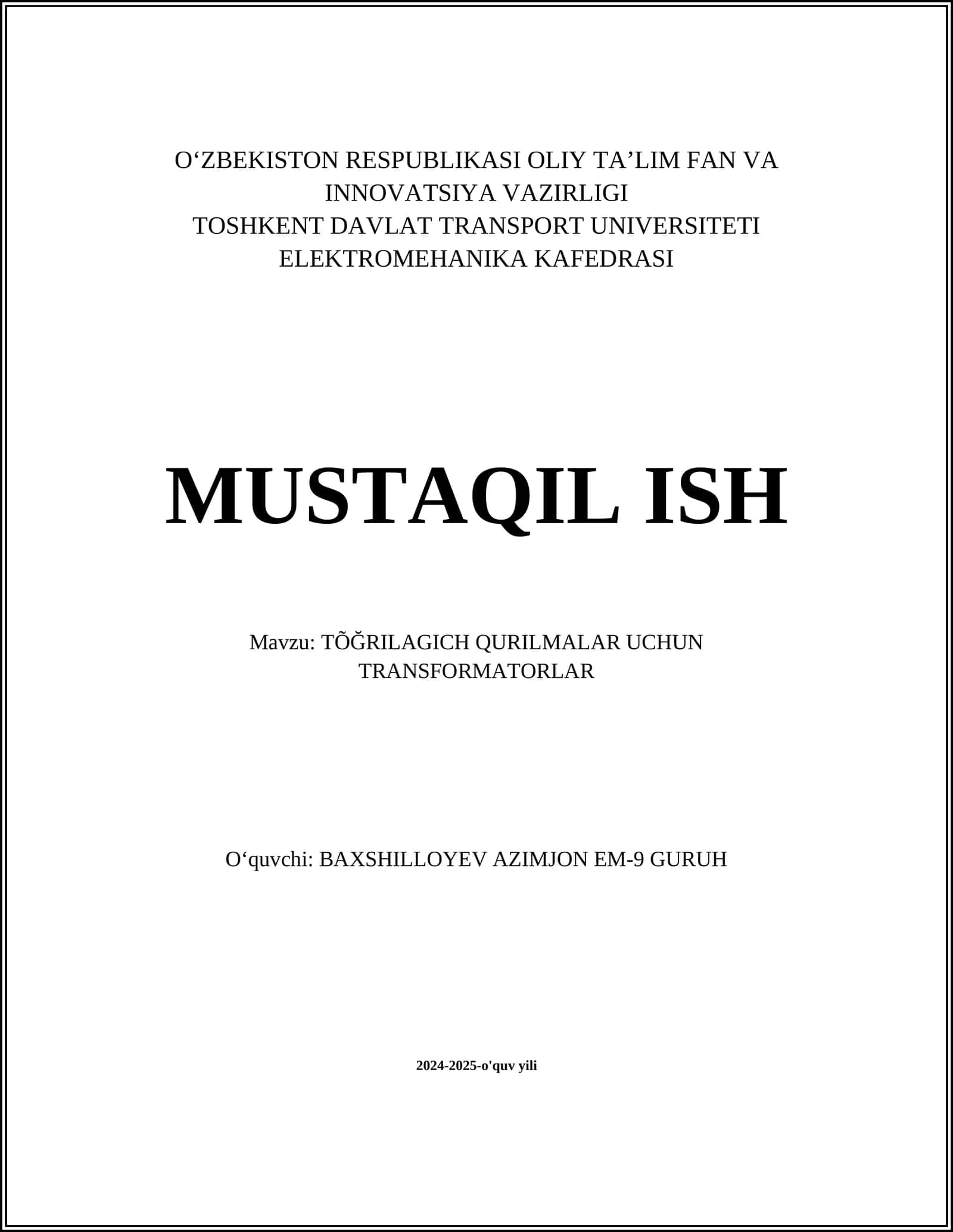 Transformatorlarning asosiy tushunchalari 1