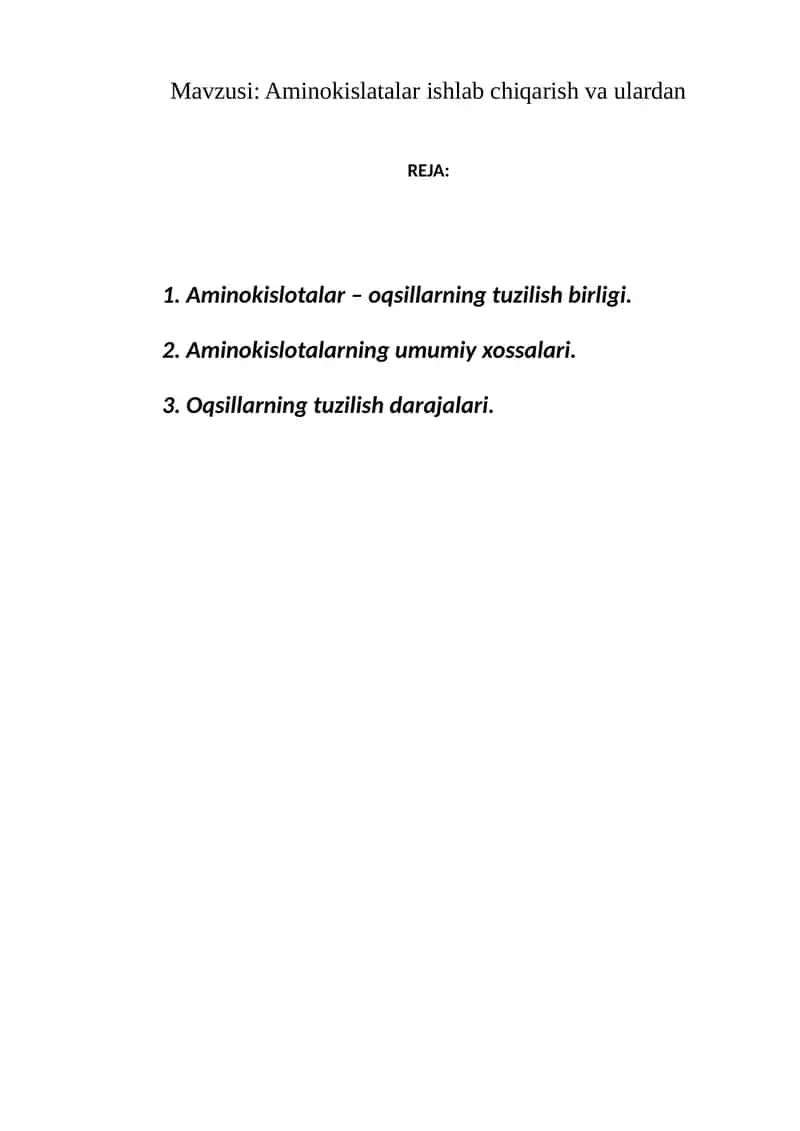Aminokislatalar ishlab chiqarish va ulardan 1