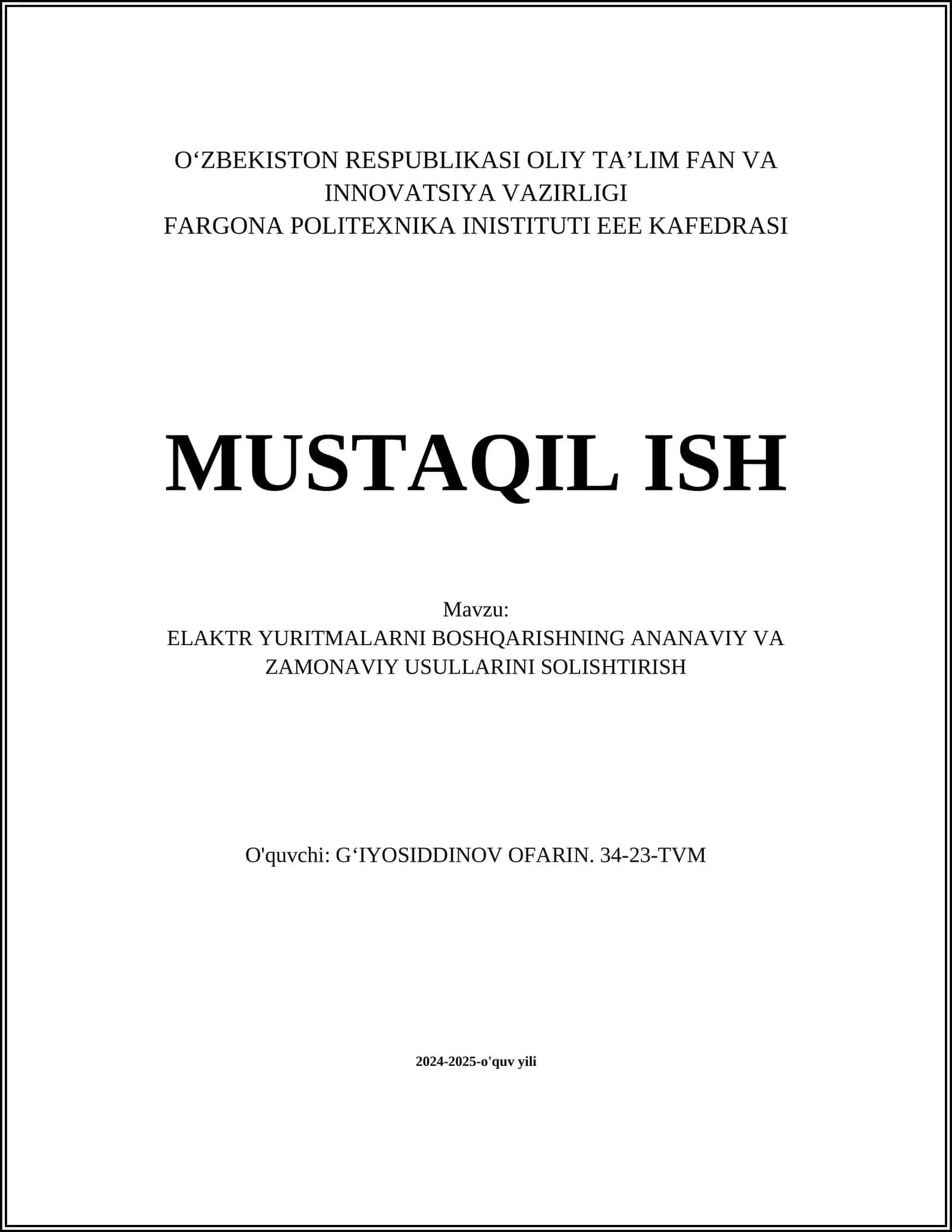 ELAKTR YURITMALARNI BOSHQARISHNING ANANAVIY VA ZAMONAVIY USULLARINI SOLISHTIRISH 1
