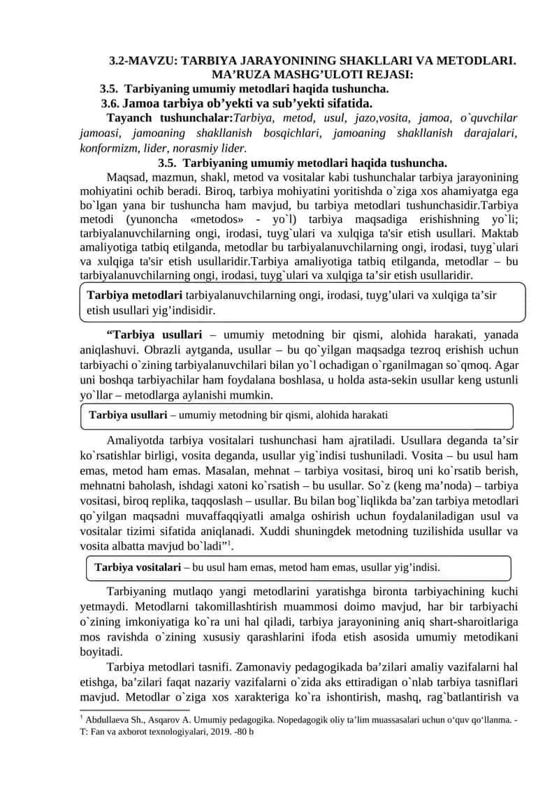 TARBIYA JARAYONINING SHAKLLARI VA METODLARI 1