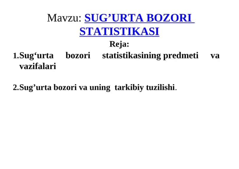 SUG’URTA BOZORI STATISTIKASI 1