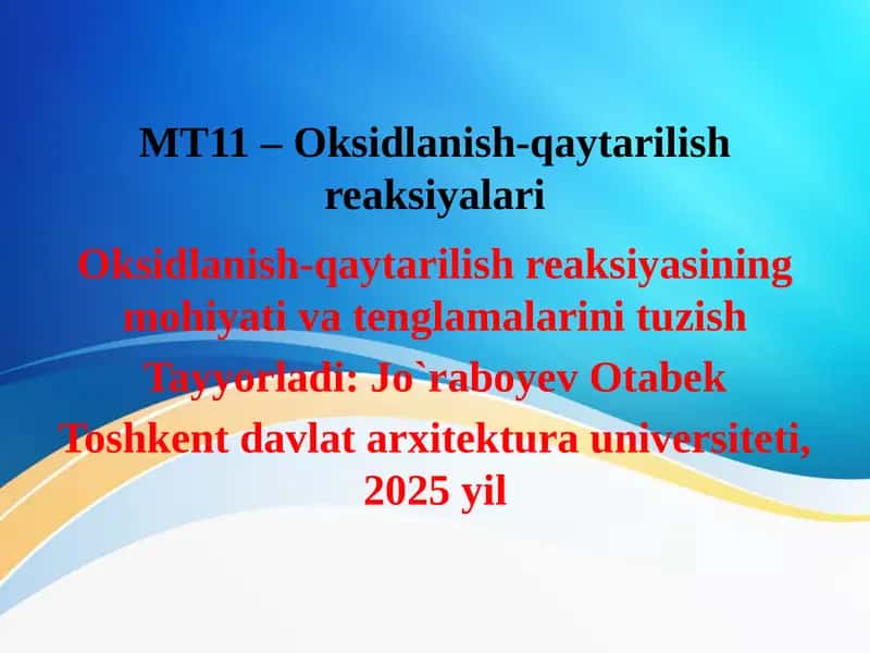 Oksidlanish-qaytarilish reaksiyalari 1