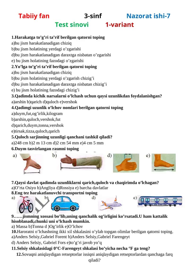 Tabiiy fan 3-sinf Nazorat ishi-7 1
