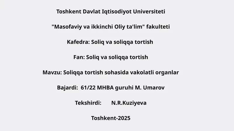 Soliqqatortish sohasidavakolatli organlar 1