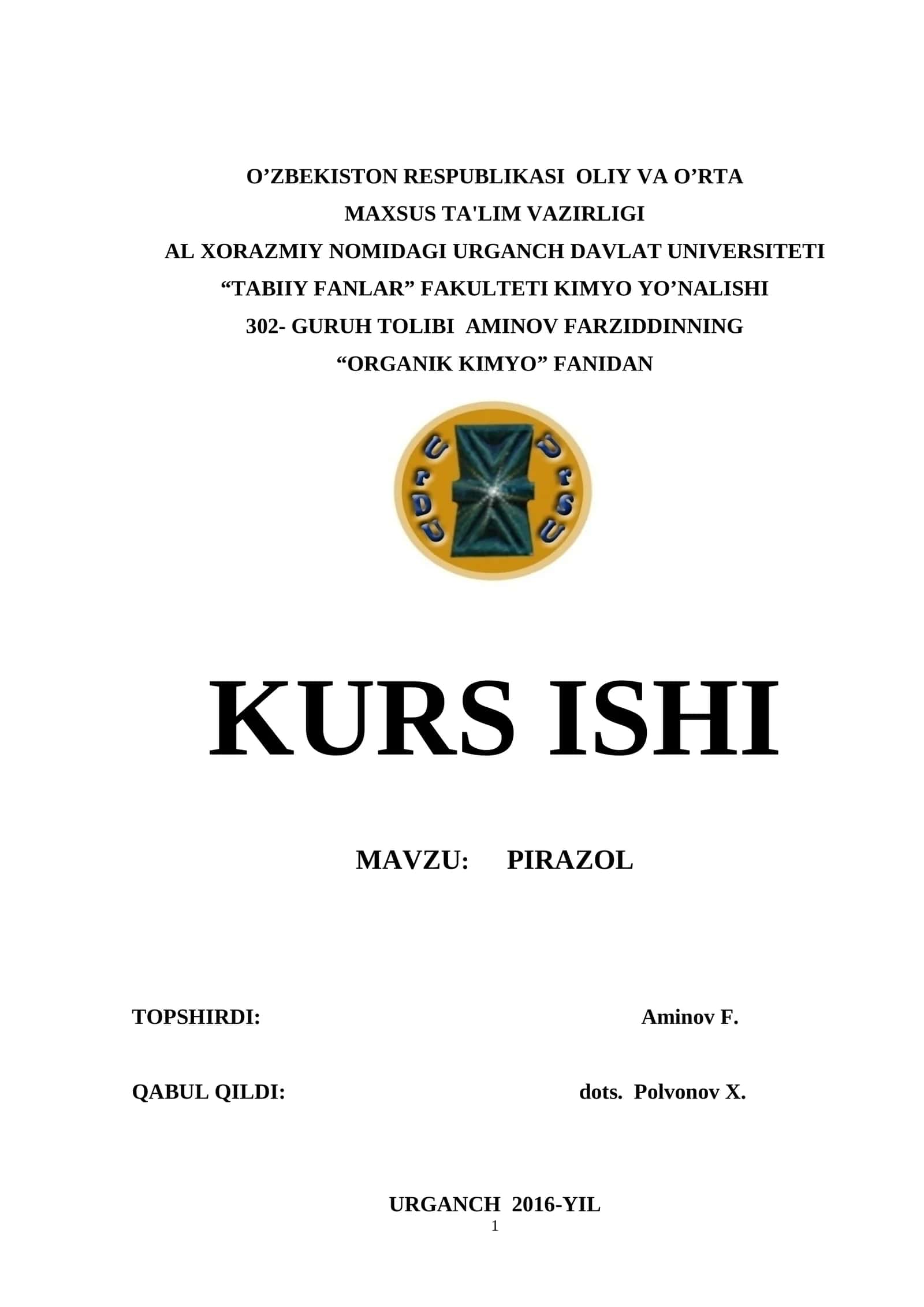 PIRAZOL Kurs ishi 1