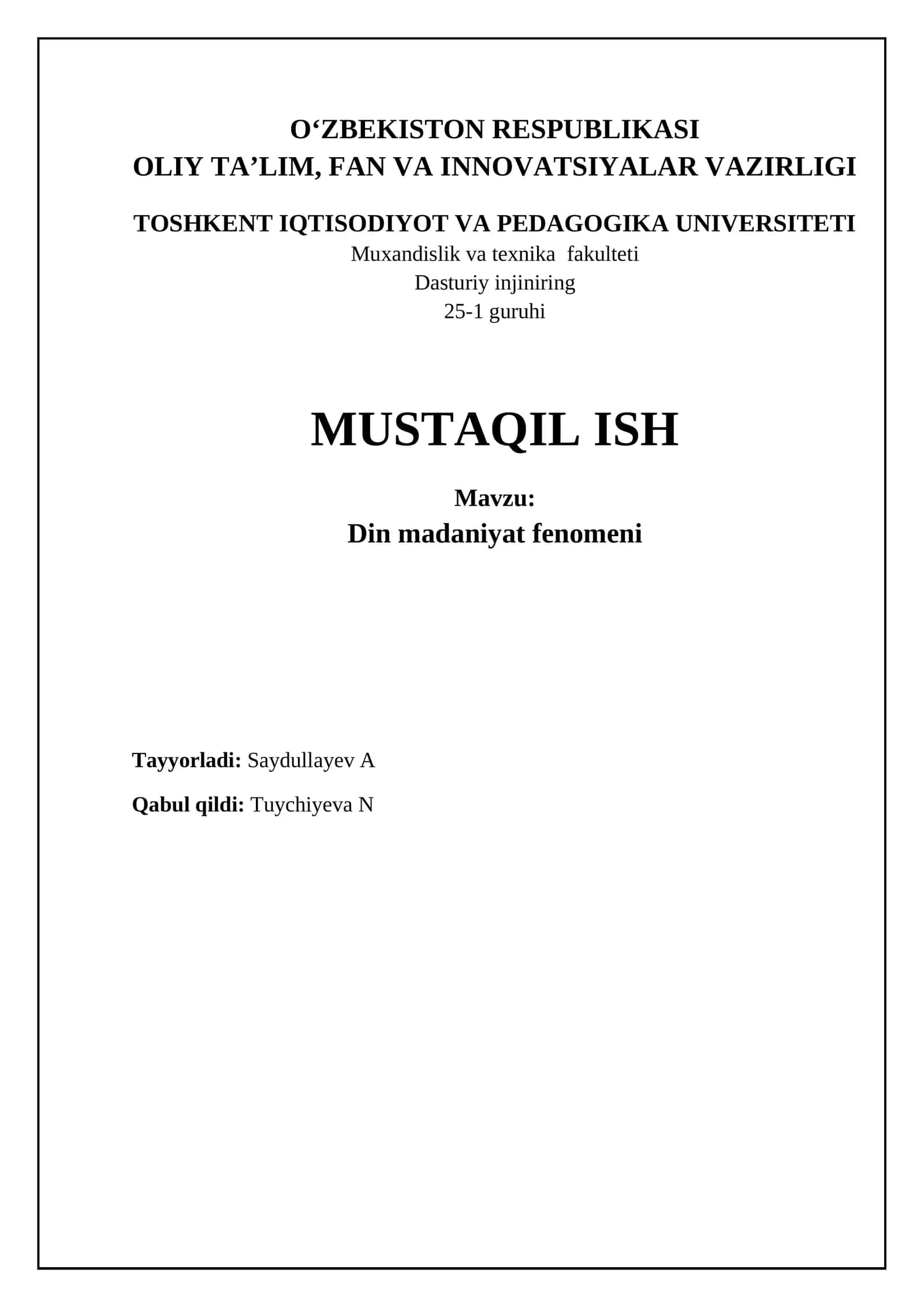 Din madaniyat fenomeni 1