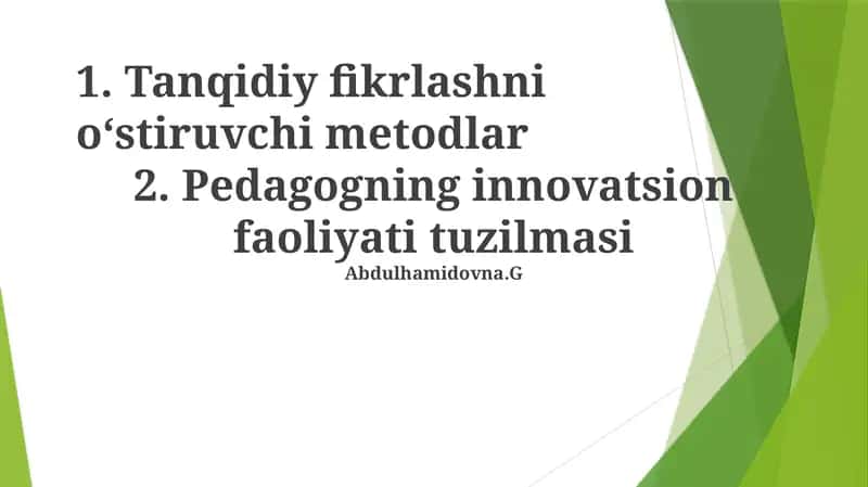 Tanqidiy fikrlashni oʻstiruvchi metodlar 1