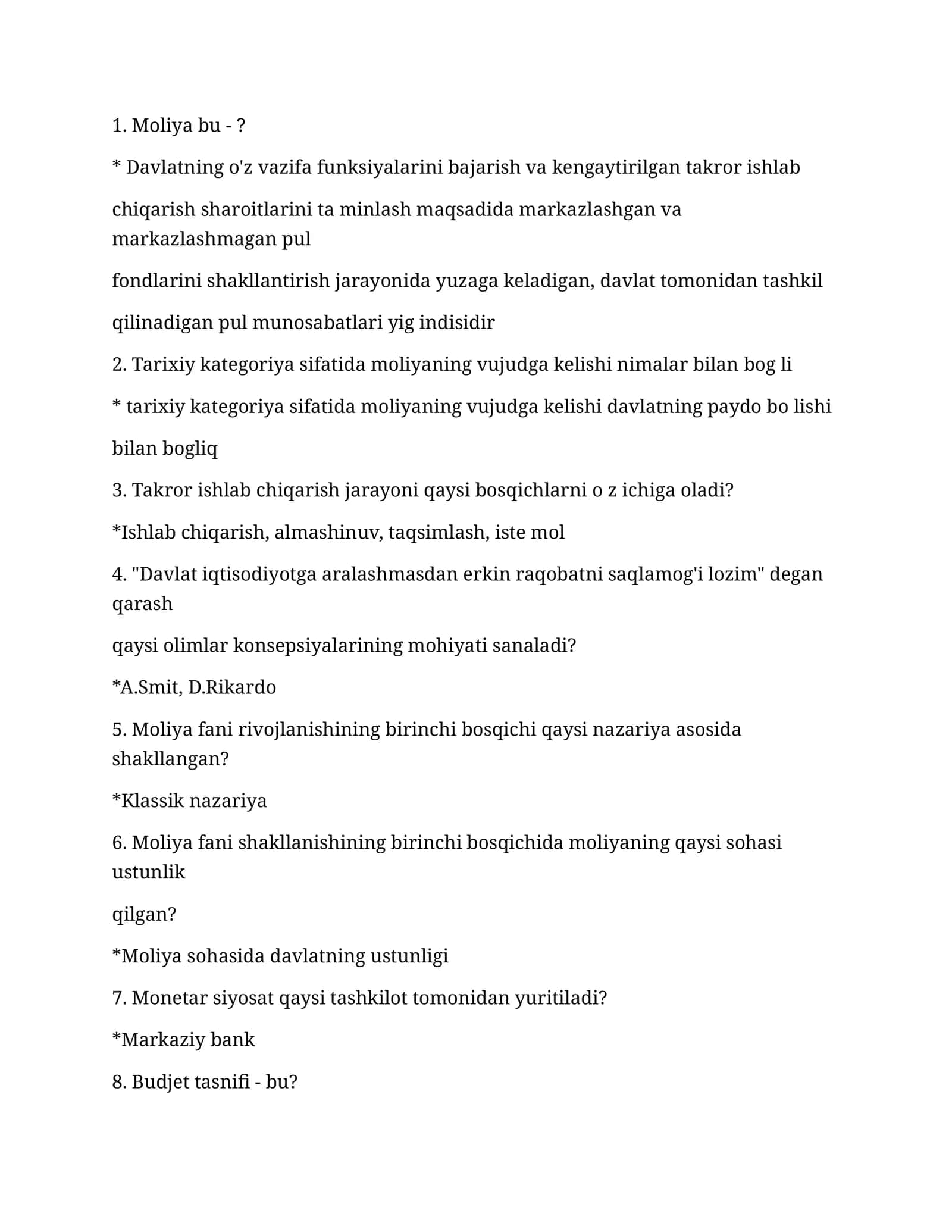 Moliya asoslari yakuniy testlar 1