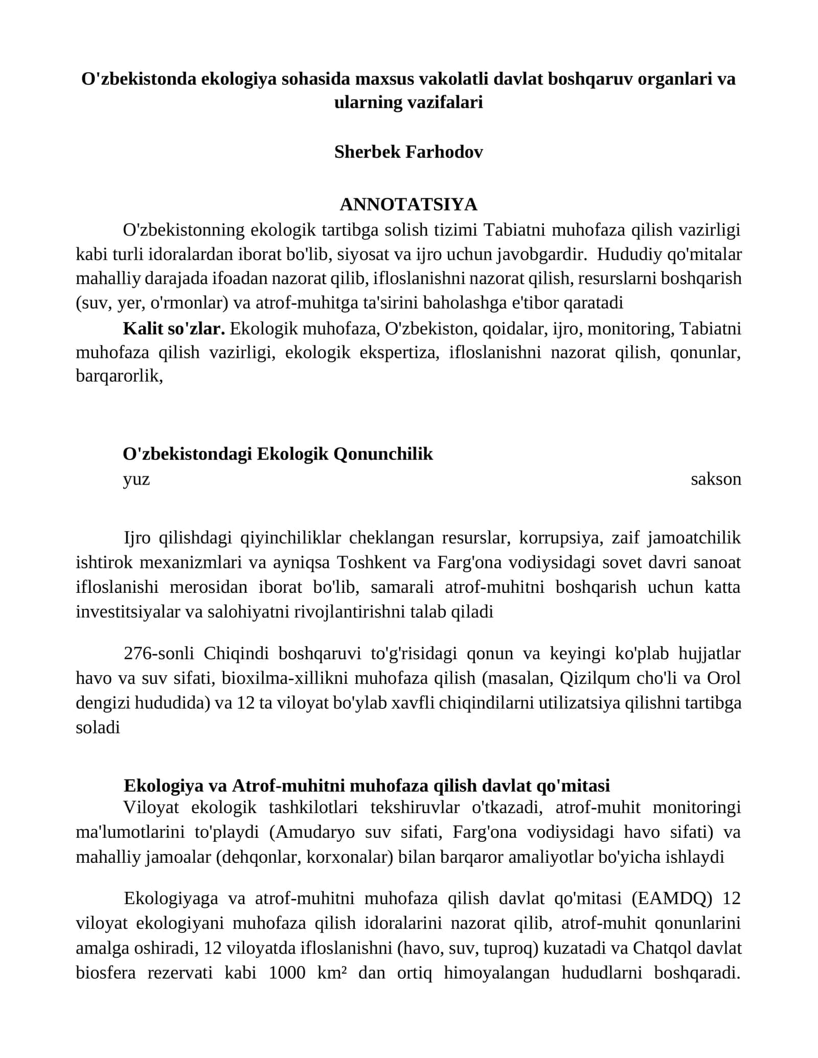 O'zbekistondagi Ekologik Qonunchilik 1