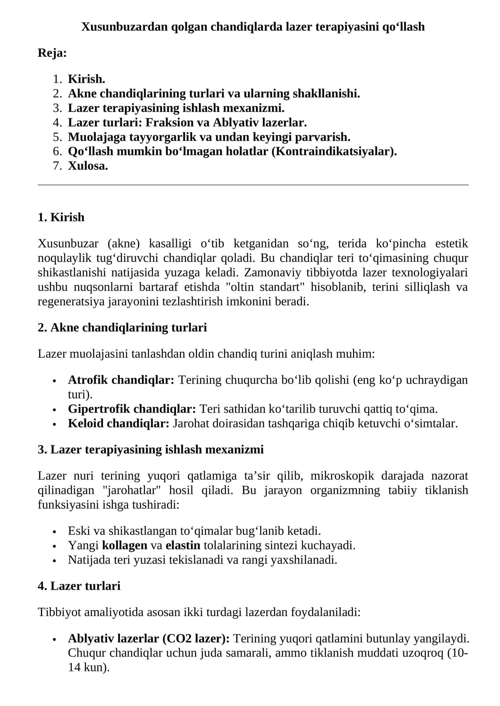 Xusunbuzardan qolgan chandiqlarda lazer terapiyasini qo‘llash 1