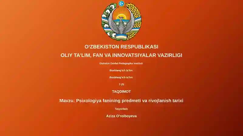 Psixologiya fanining predmeti va rivojlanish tarixi