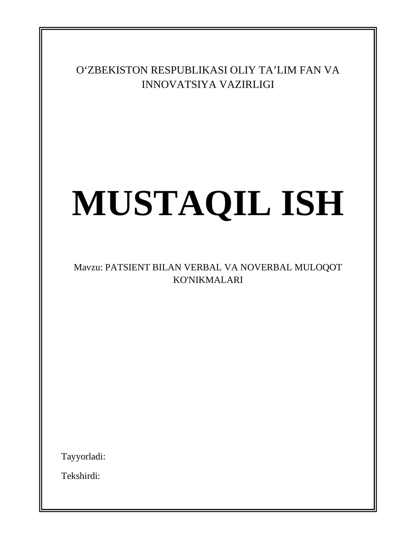 PATSIENT BILAN VERBAL VA NOVERBAL MULOQOT KO'NIKMALARI 1