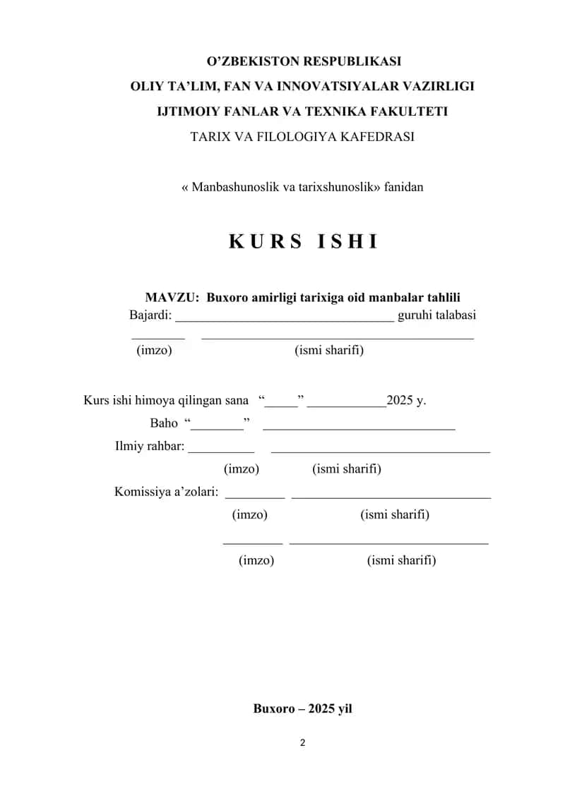 BUXORO AMIRLIGI TARIXIGA OID MANBALAR TAHLILI 1