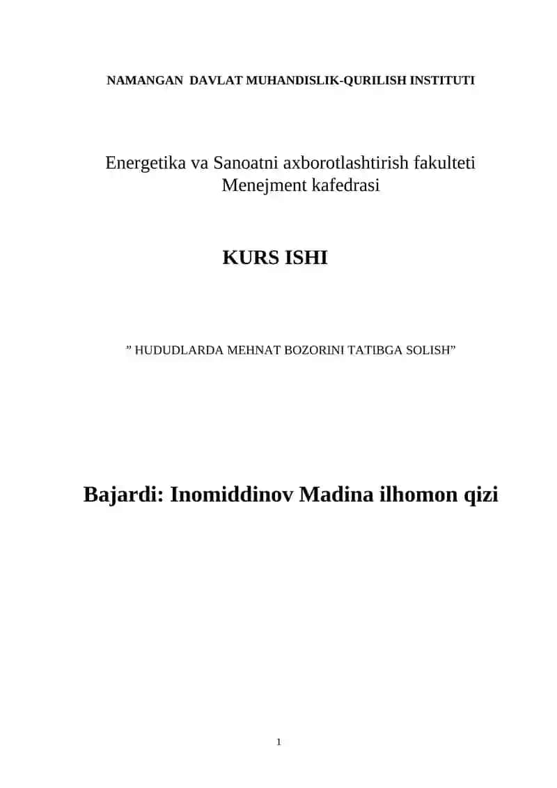 HUDUDLARDA MEHNAT BOZORINI TATIBGA SOLISH