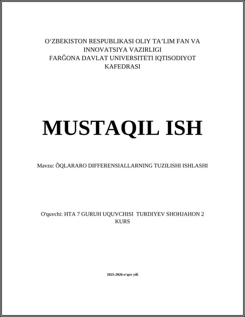 ÕQLARARO DIFFERENSIALLARNING TUZILISHI ISHLASHI 1
