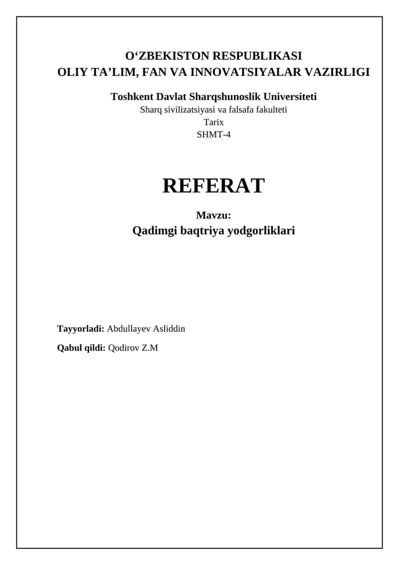 Qadimgi Baqtriya: Tarix va Geografiya 1