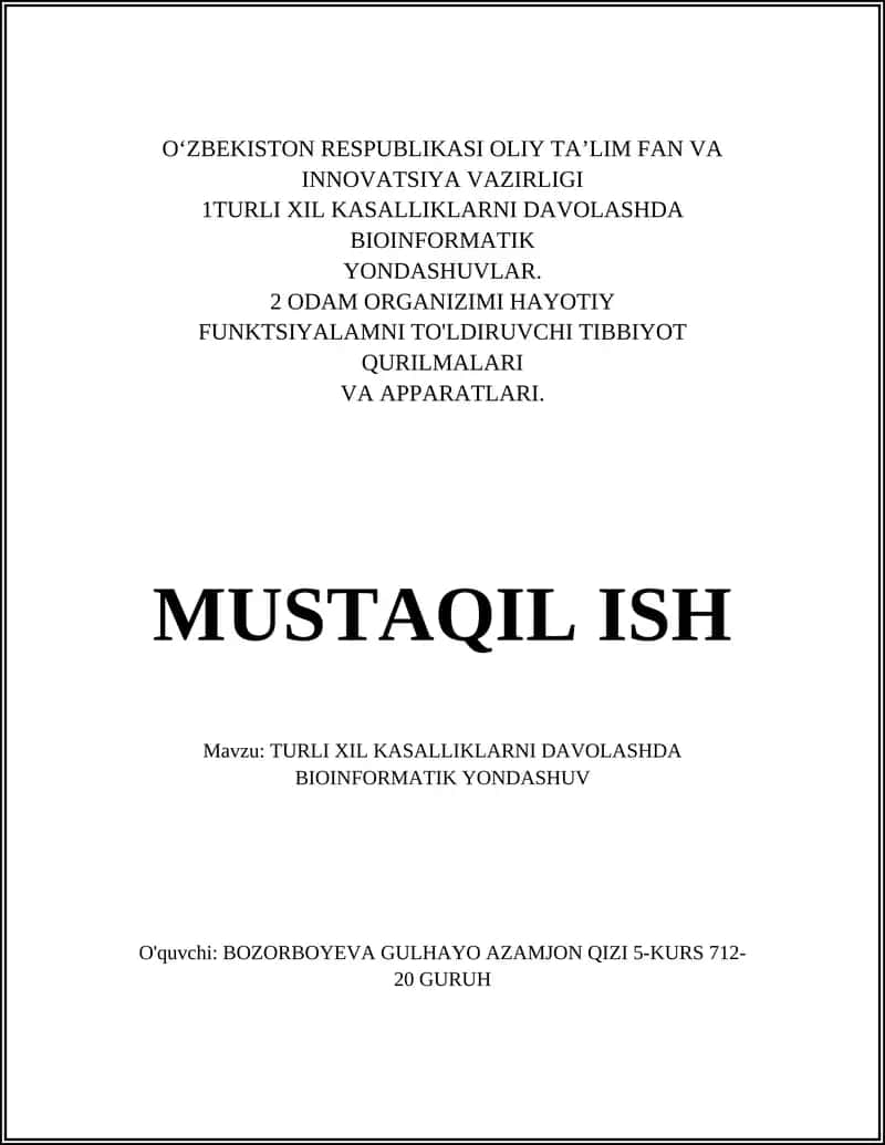 TURLI XIL KASALLIKLARNI DAVOLASHDA BIOINFORMATIK YONDASHUV 1
