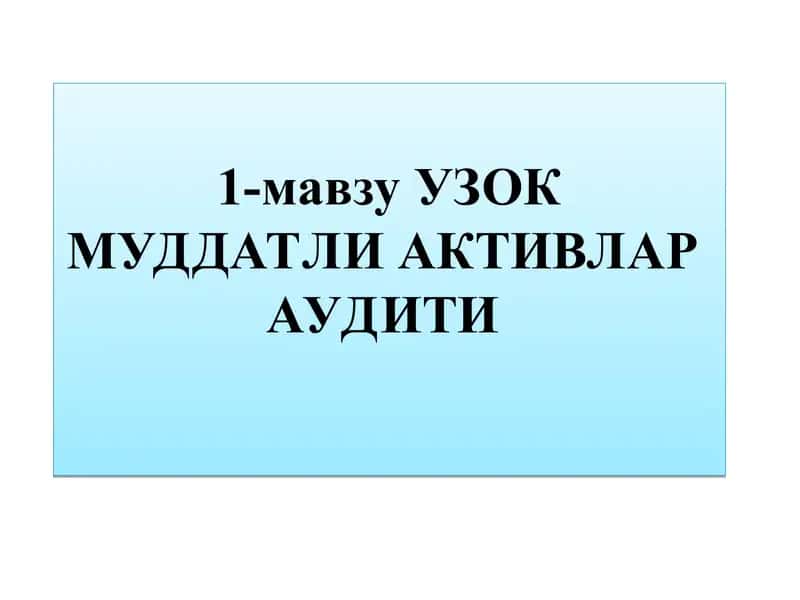 УЗОК МУДДАТЛИ АКТИВЛАР АУДИТИ 1