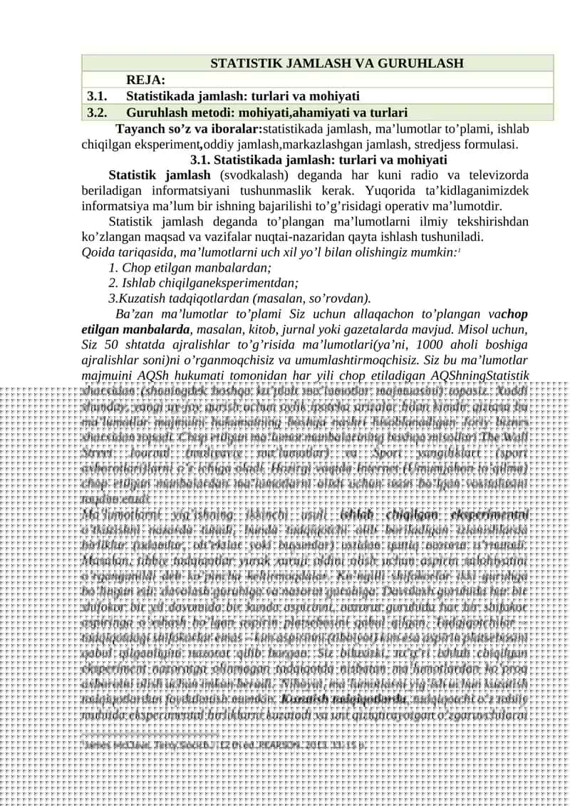 STATISTIK JAMLASH VA GURUHLASH 1