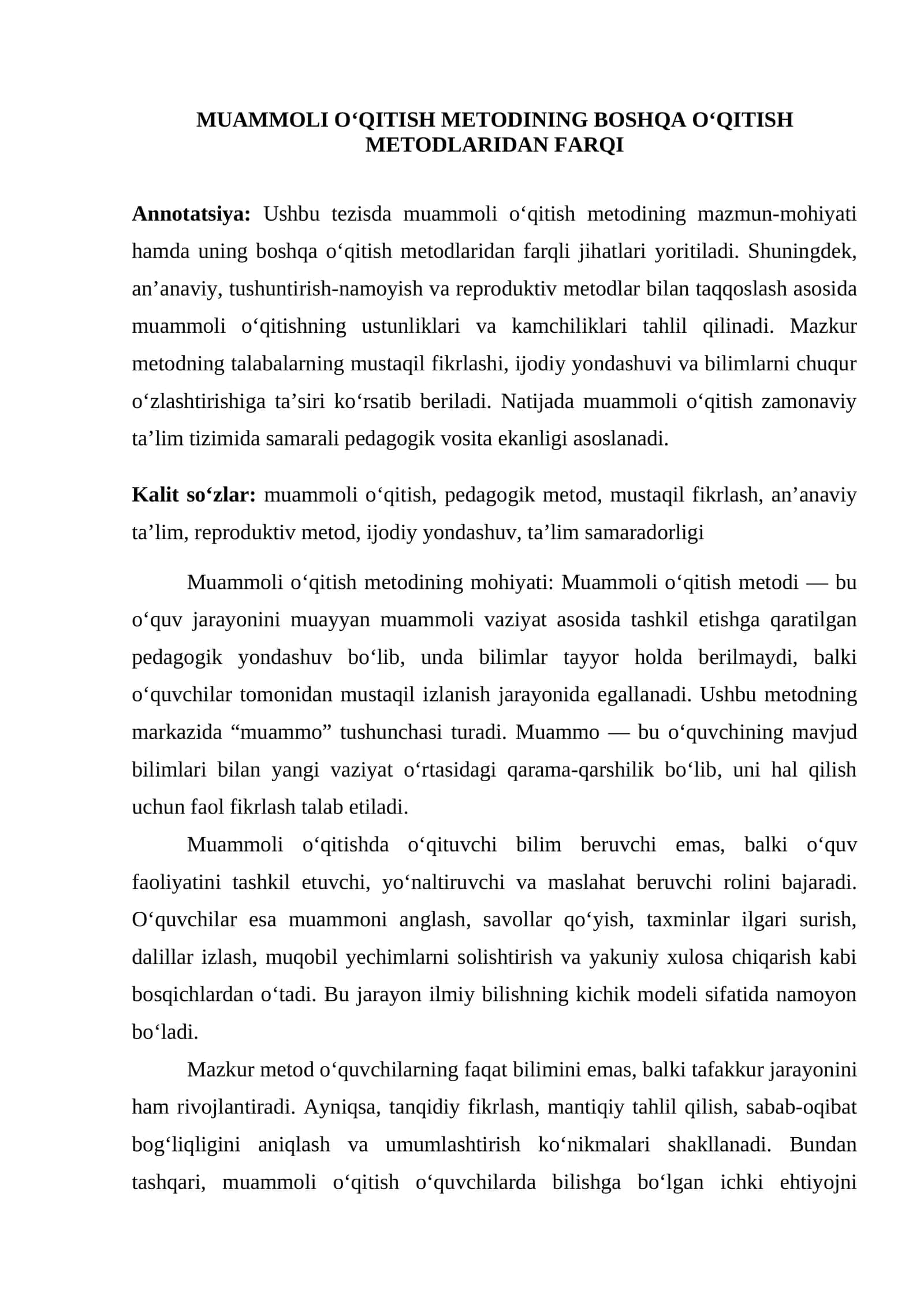 Muammoli O‘qitish Metodining Farqi 1