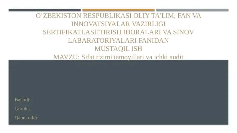 Sifat tizimi tamoyillari va ichki audit 1