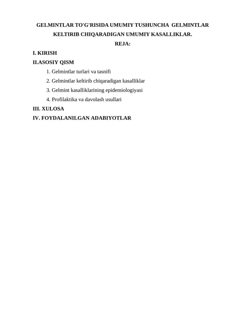 Gelmintlar to'g'risida umumiy tushuncha 1