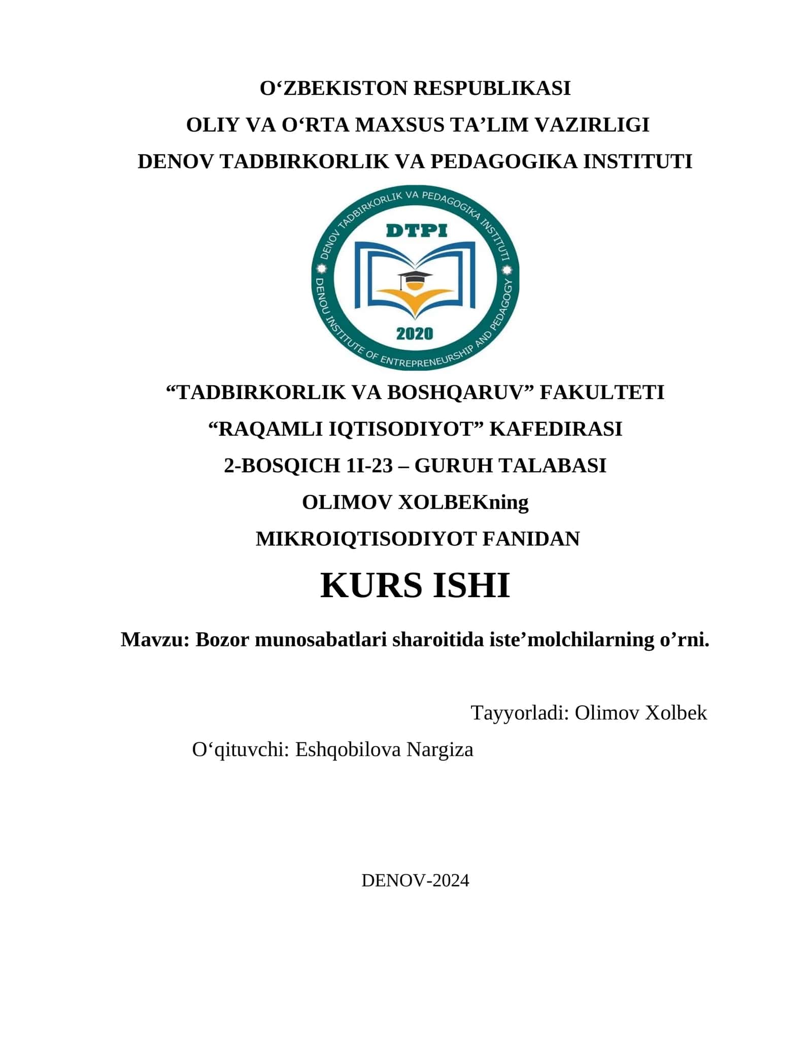 Bozor munosabatlari sharoitida iste’molchilarning o’rni 1