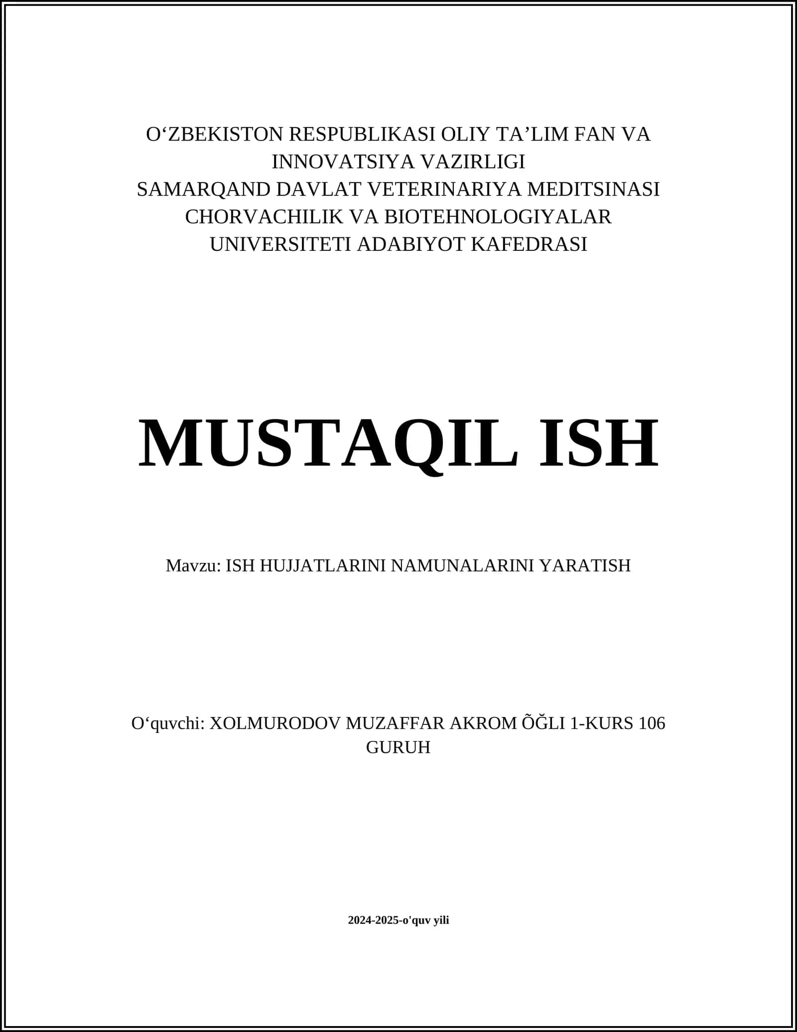ISH HUJJATLARINI NAMUNALARINI YARATISH 1