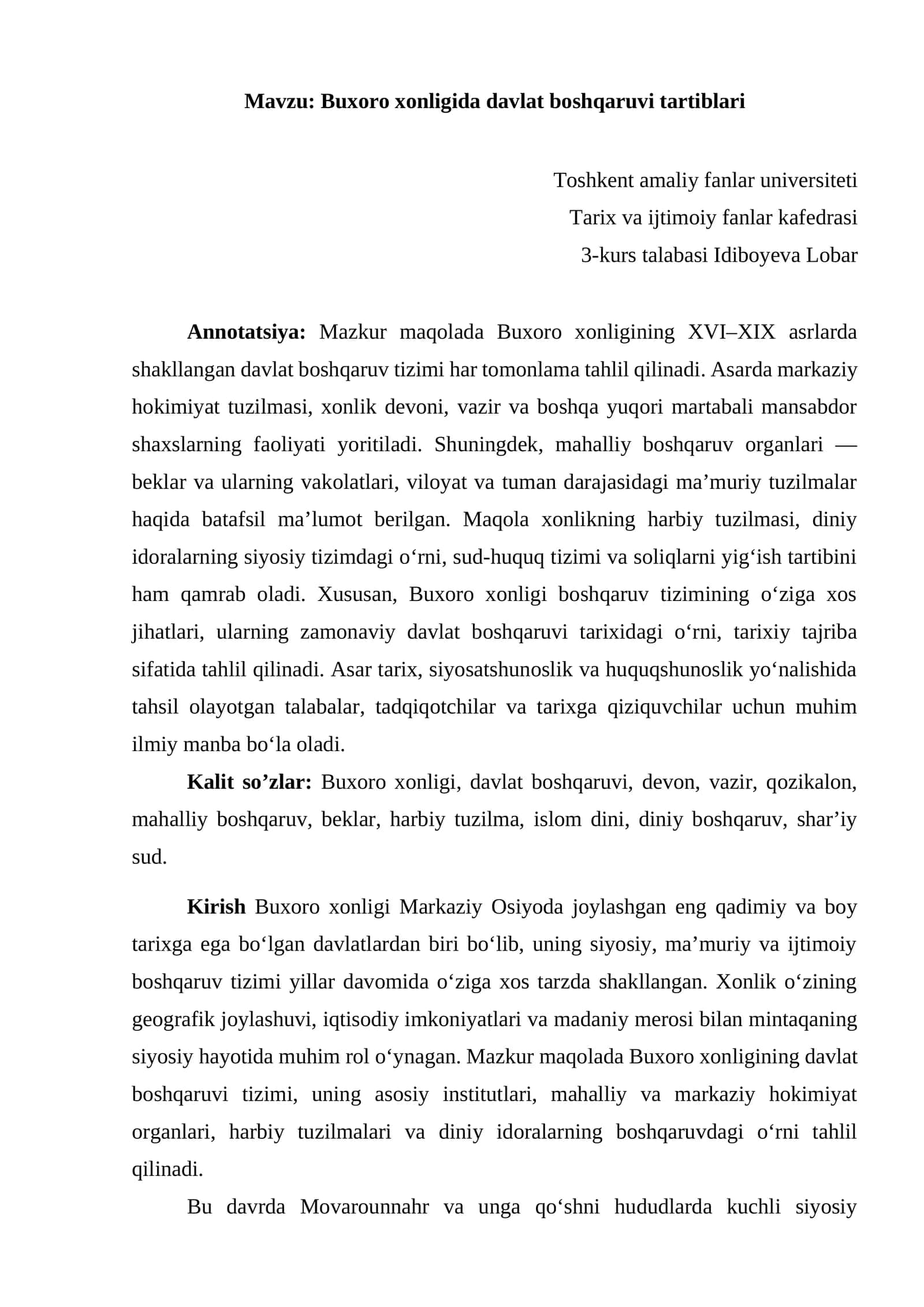 Buxoro xonligida davlat boshqaruvi tartiblari 1