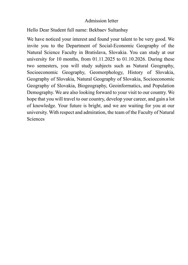 Admission Letter 1