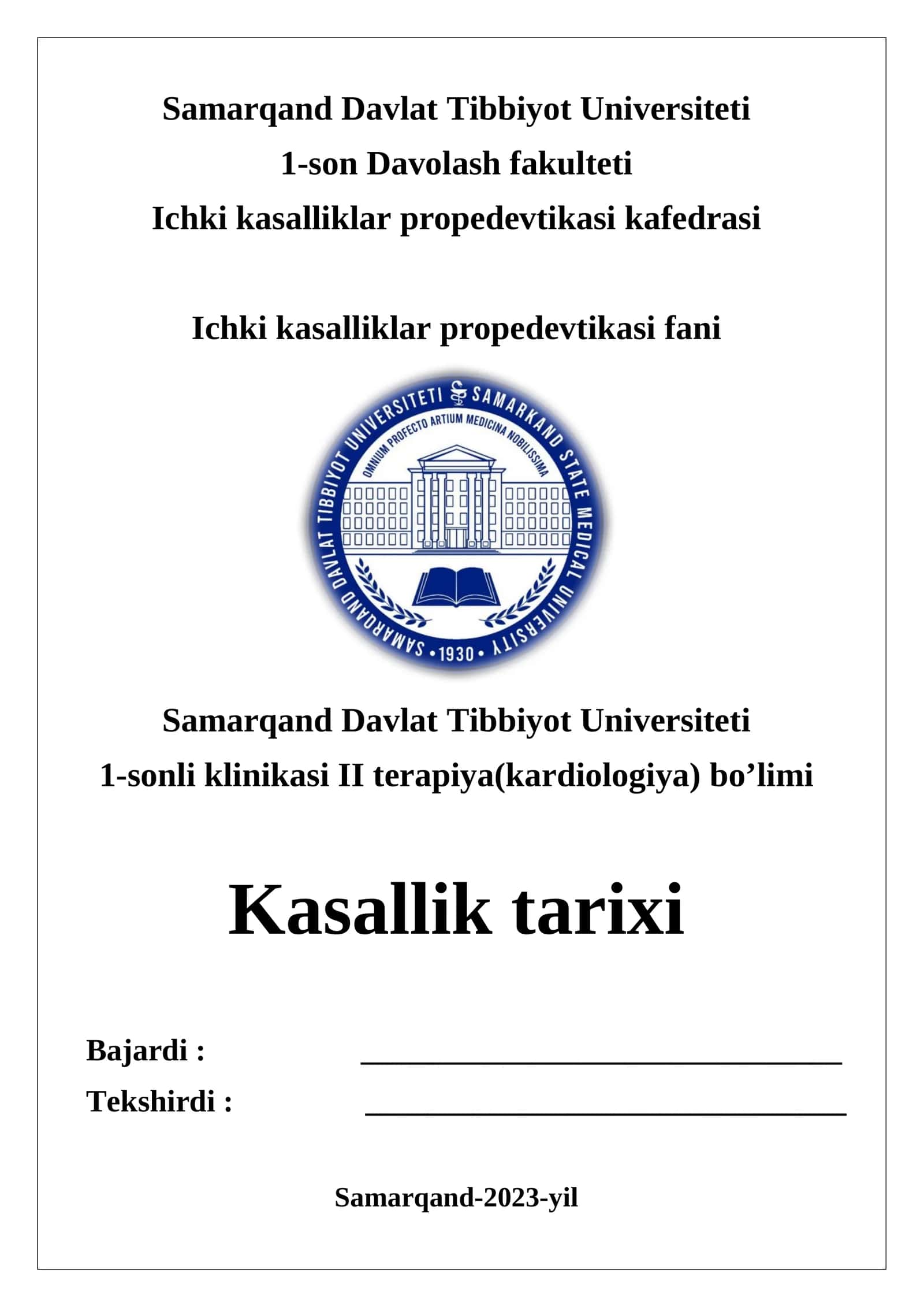 Ichki kasalliklar propedevtikasi fani 1