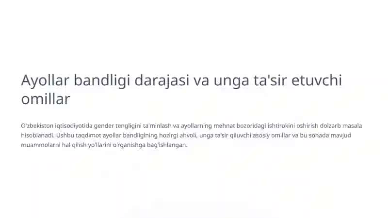 Ayollar bandligi darajasi va unga ta'sir etuvchi omillar