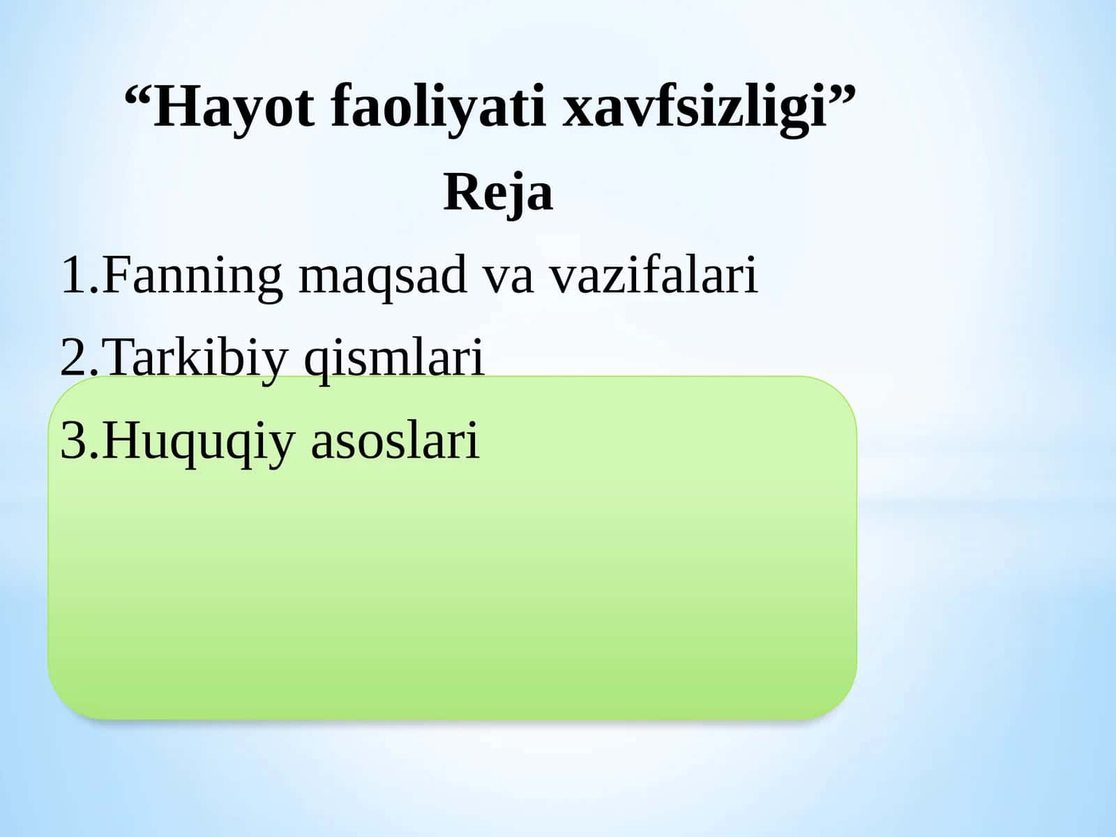 Hayot faoliyati xavfsizligi 1