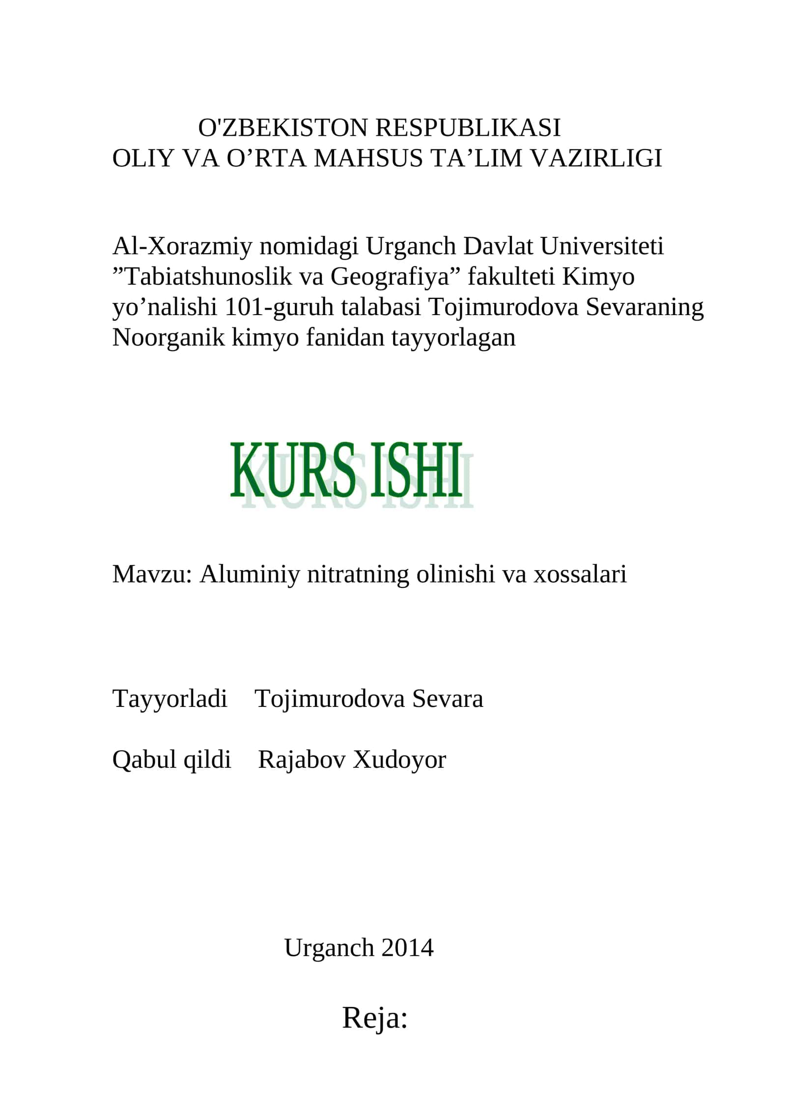 Aluminiy nitratning olinishi va xossalari 1