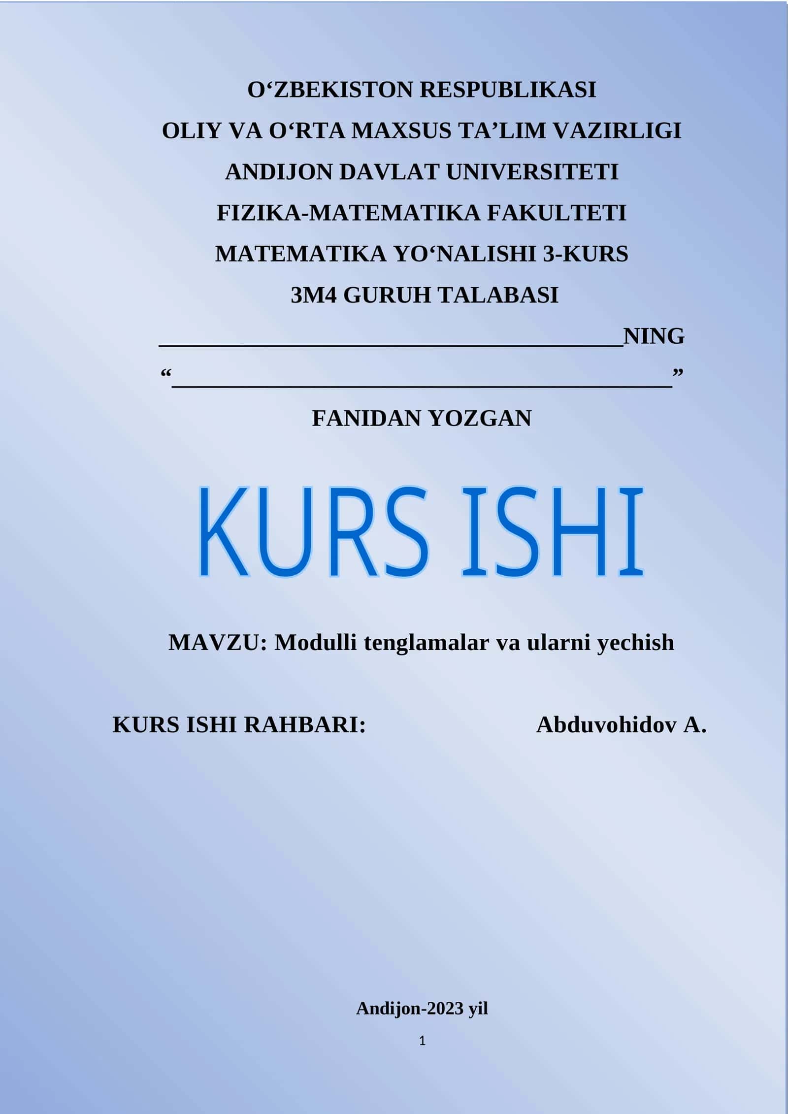 Modulli tenglamalar va ularni yechish 1