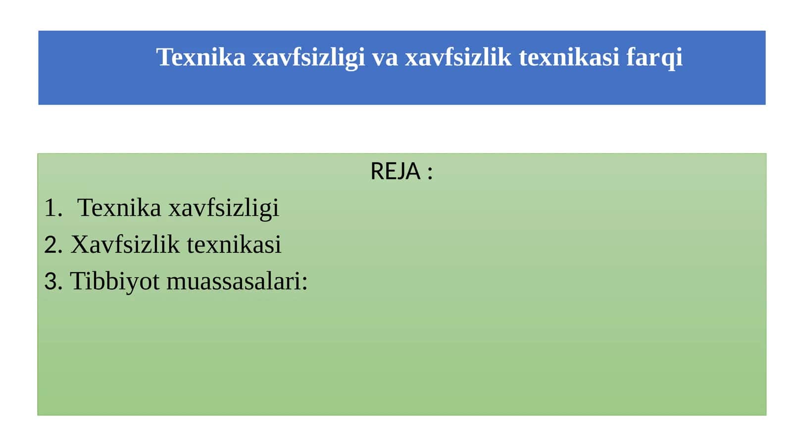 Texnikaxavfsizligi va xavfsizlik texnikasi 1