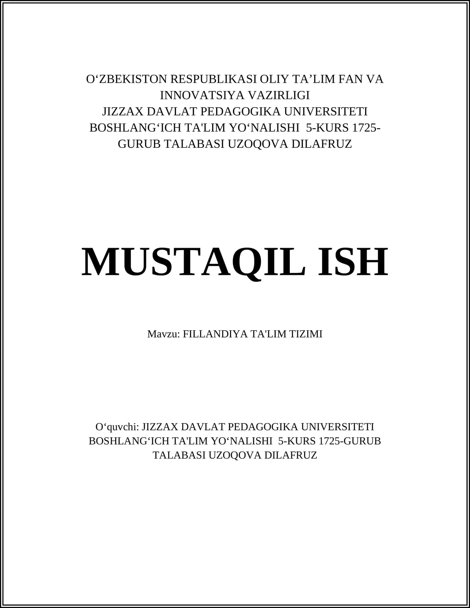 FILLANDIYA TA'LIM TIZIMI 1