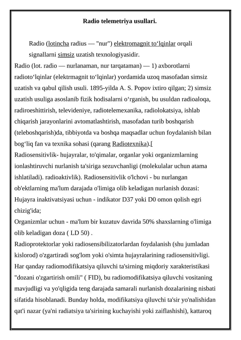 Radio Tеlеmеtriya Usullari 1