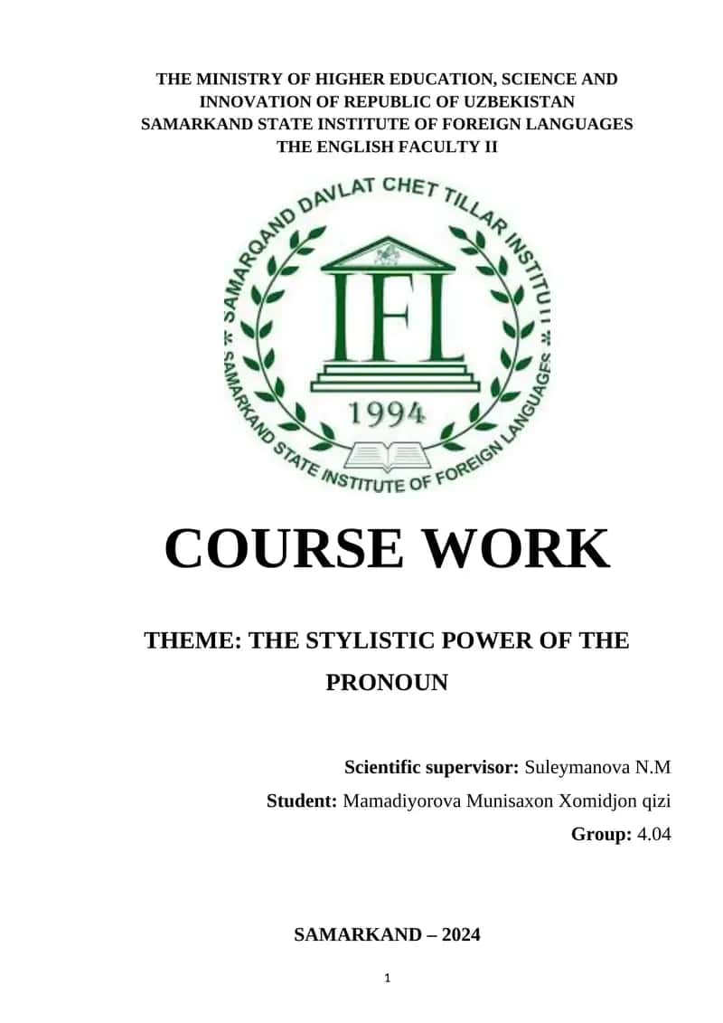 THE STYLISTIC POWER OF THE PRONOUN 1