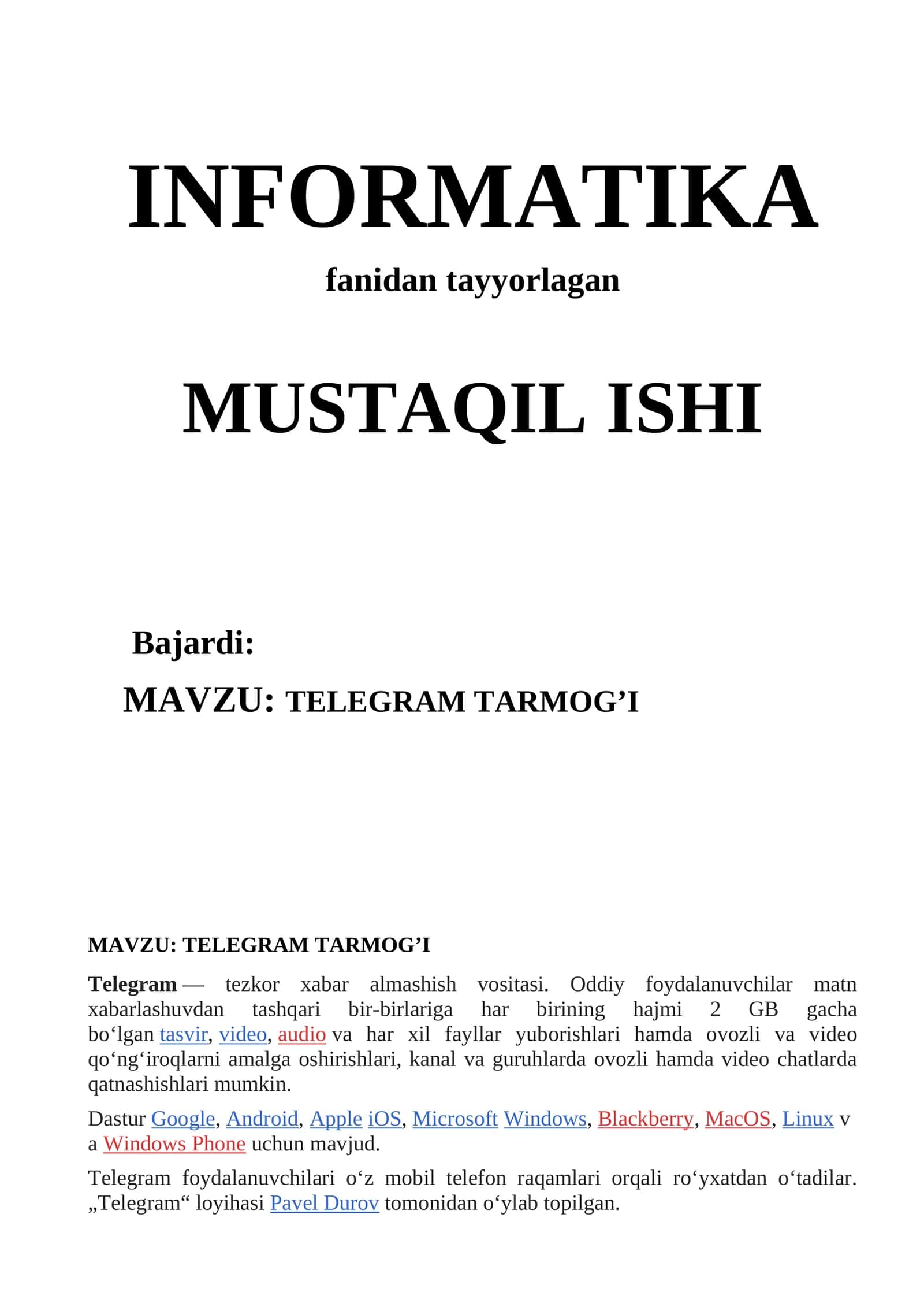 TELEGRAM TARMOG’I 1