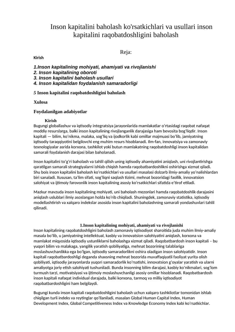 Inson kapitalini raqobatdoshligini baholash 1