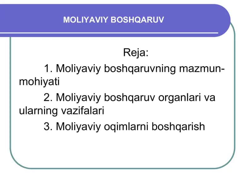 Moliyaviy boshqaruv 1