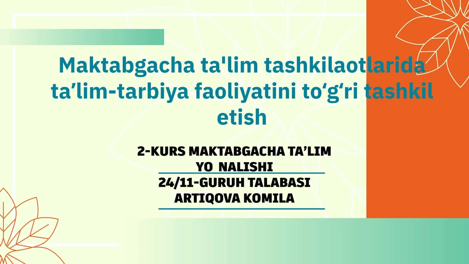 Maktabgacha ta'lim faoliyati 1